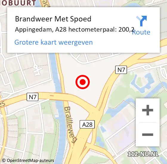 Locatie op kaart van de 112 melding: Brandweer Met Spoed Naar Appingedam, A28 hectometerpaal: 200,2 op 31 oktober 2021 21:20