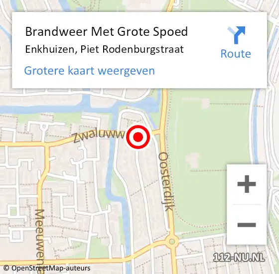 Locatie op kaart van de 112 melding: Brandweer Met Grote Spoed Naar Enkhuizen, Piet Rodenburgstraat op 31 oktober 2021 21:59