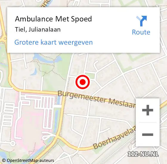 Locatie op kaart van de 112 melding: Ambulance Met Spoed Naar Tiel, Julianalaan op 1 november 2021 00:29