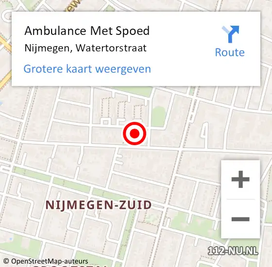 Locatie op kaart van de 112 melding: Ambulance Met Spoed Naar Nijmegen, Watertorstraat op 1 november 2021 01:56