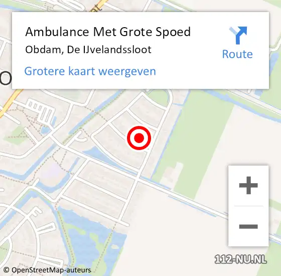 Locatie op kaart van de 112 melding: Ambulance Met Grote Spoed Naar Obdam, De IJvelandssloot op 1 november 2021 08:28