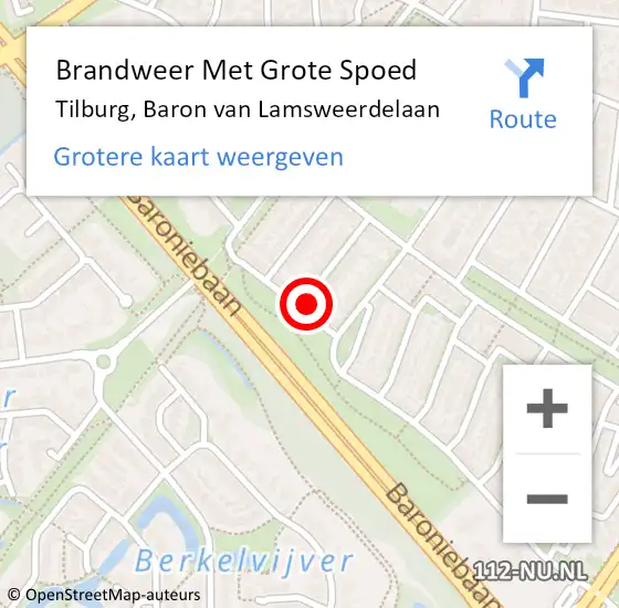 Locatie op kaart van de 112 melding: Brandweer Met Grote Spoed Naar Tilburg, Baron van Lamsweerdelaan op 1 november 2021 15:25