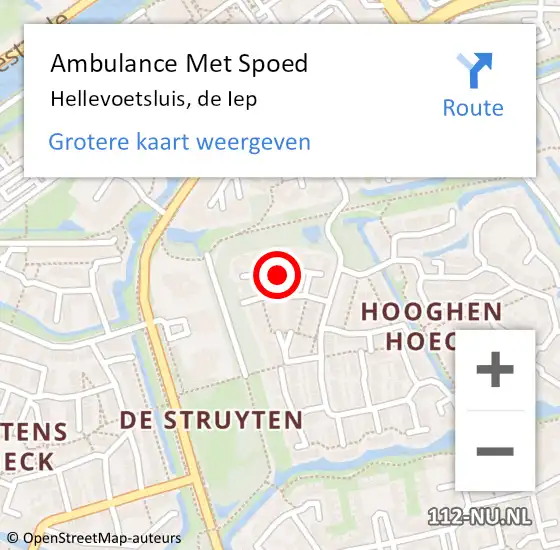 Locatie op kaart van de 112 melding: Ambulance Met Spoed Naar Hellevoetsluis, de Iep op 1 november 2021 18:41