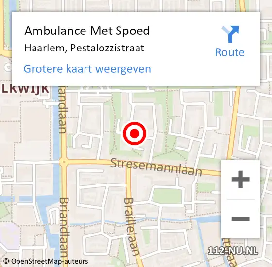 Locatie op kaart van de 112 melding: Ambulance Met Spoed Naar Haarlem, Pestalozzistraat op 1 november 2021 19:52