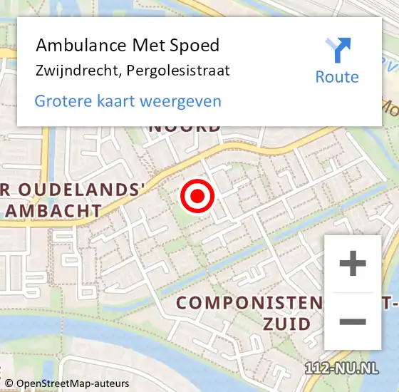 Locatie op kaart van de 112 melding: Ambulance Met Spoed Naar Zwijndrecht, Pergolesistraat op 1 november 2021 21:48