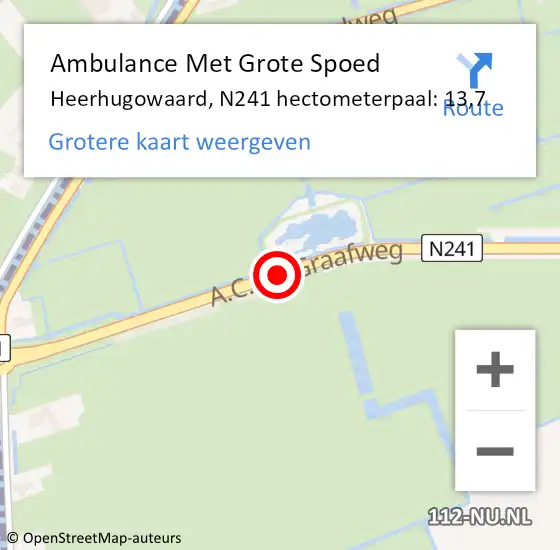 Locatie op kaart van de 112 melding: Ambulance Met Grote Spoed Naar Heerhugowaard, N241 hectometerpaal: 13,7 op 1 november 2021 23:45