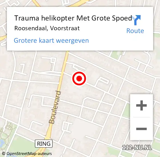 Locatie op kaart van de 112 melding: Trauma helikopter Met Grote Spoed Naar Roosendaal, Voorstraat op 2 november 2021 09:15