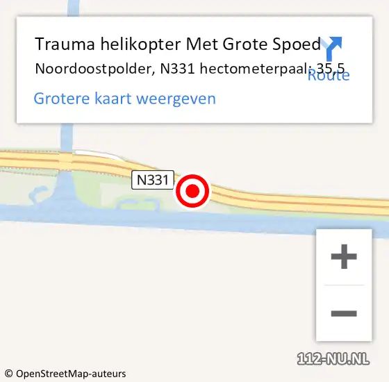 Locatie op kaart van de 112 melding: Trauma helikopter Met Grote Spoed Naar Noordoostpolder, N331 hectometerpaal: 35,5 op 2 november 2021 15:47