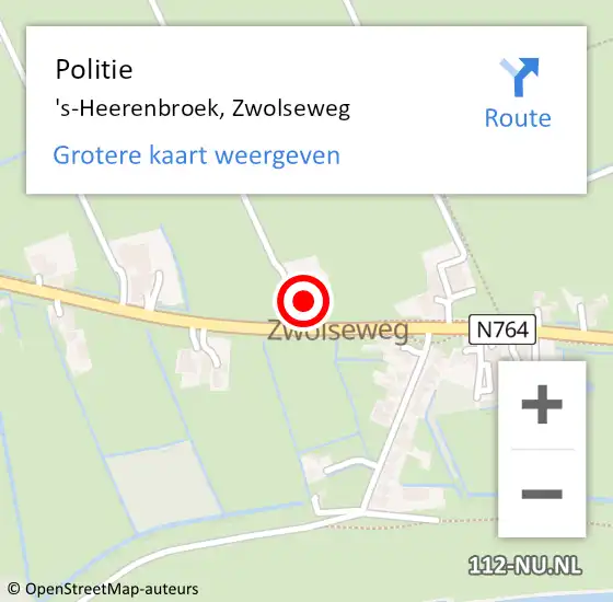 Locatie op kaart van de 112 melding: Politie 's-Heerenbroek, Zwolseweg op 2 november 2021 17:45
