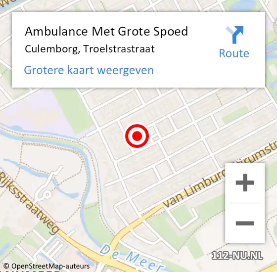 Locatie op kaart van de 112 melding: Ambulance Met Grote Spoed Naar Culemborg, Troelstrastraat op 2 november 2021 18:29