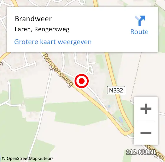 Locatie op kaart van de 112 melding: Brandweer Laren, Rengersweg op 2 november 2021 20:10