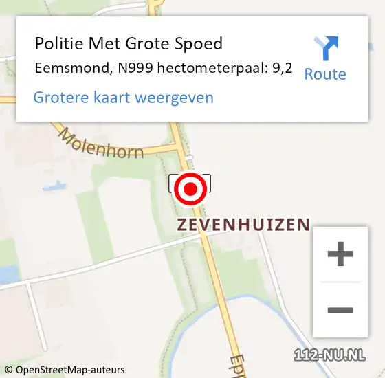 Locatie op kaart van de 112 melding: Politie Met Grote Spoed Naar Eemsmond, N999 hectometerpaal: 9,2 op 2 november 2021 21:15