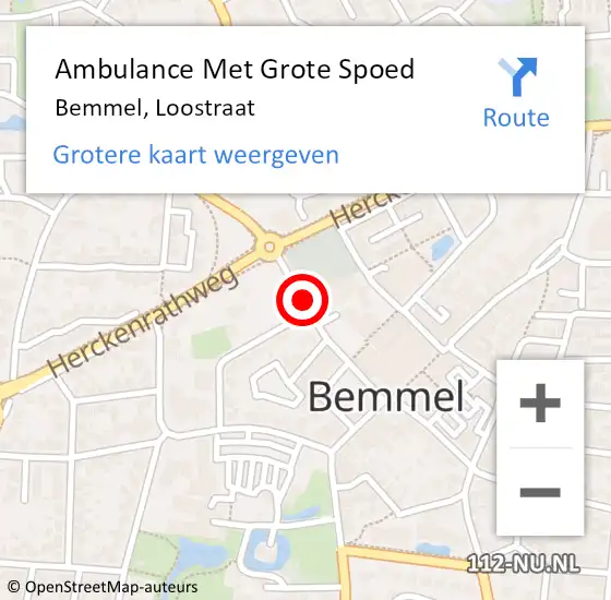 Locatie op kaart van de 112 melding: Ambulance Met Grote Spoed Naar Bemmel, Loostraat op 3 november 2021 10:00
