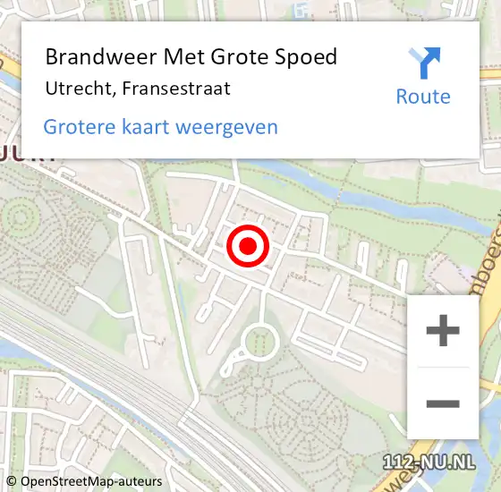 Locatie op kaart van de 112 melding: Brandweer Met Grote Spoed Naar Utrecht, Fransestraat op 3 november 2021 11:15
