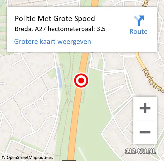 Locatie op kaart van de 112 melding: Politie Met Grote Spoed Naar Breda, A27 hectometerpaal: 3,5 op 3 november 2021 17:25