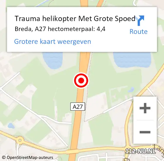 Locatie op kaart van de 112 melding: Trauma helikopter Met Grote Spoed Naar Breda, A27 hectometerpaal: 4,4 op 3 november 2021 17:28