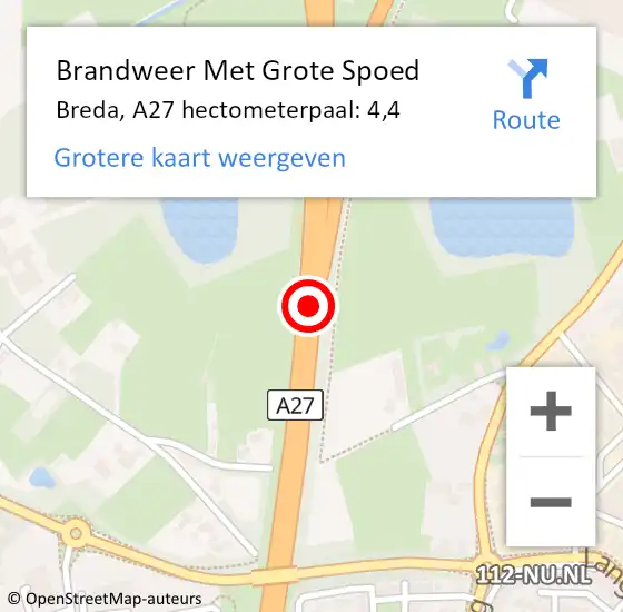 Locatie op kaart van de 112 melding: Brandweer Met Grote Spoed Naar Breda, A27 hectometerpaal: 4,4 op 3 november 2021 17:28