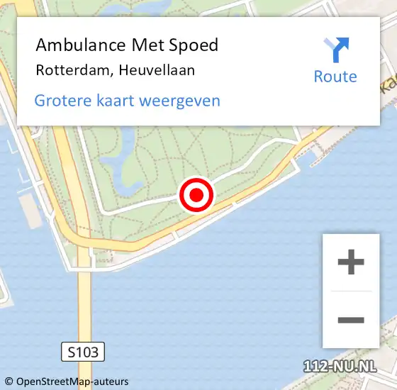 Locatie op kaart van de 112 melding: Ambulance Met Spoed Naar Rotterdam, Heuvellaan op 3 november 2021 22:04