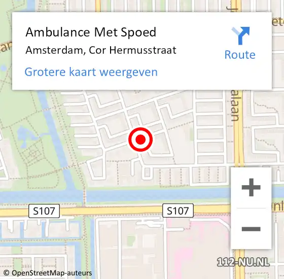 Locatie op kaart van de 112 melding: Ambulance Met Spoed Naar Amsterdam, Cor Hermusstraat op 3 november 2021 22:26