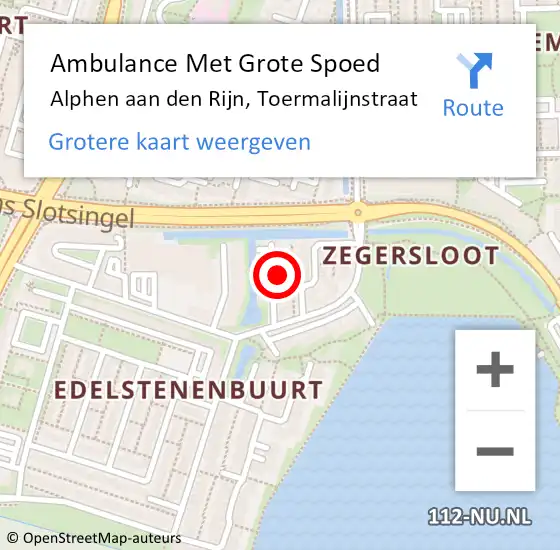 Locatie op kaart van de 112 melding: Ambulance Met Grote Spoed Naar Alphen aan den Rijn, Toermalijnstraat op 4 november 2021 10:37