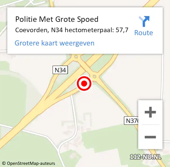 Locatie op kaart van de 112 melding: Politie Met Grote Spoed Naar Coevorden, N34 hectometerpaal: 57,7 op 4 november 2021 17:33