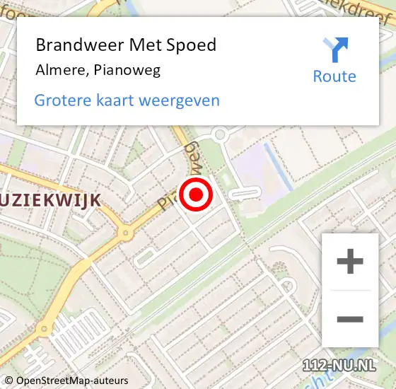 Locatie op kaart van de 112 melding: Brandweer Met Spoed Naar Almere, Pianoweg op 4 november 2021 23:02