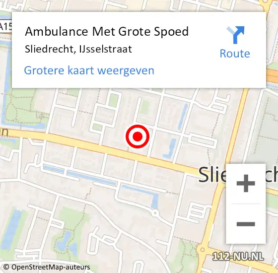 Locatie op kaart van de 112 melding: Ambulance Met Grote Spoed Naar Sliedrecht, IJsselstraat op 5 november 2021 01:03