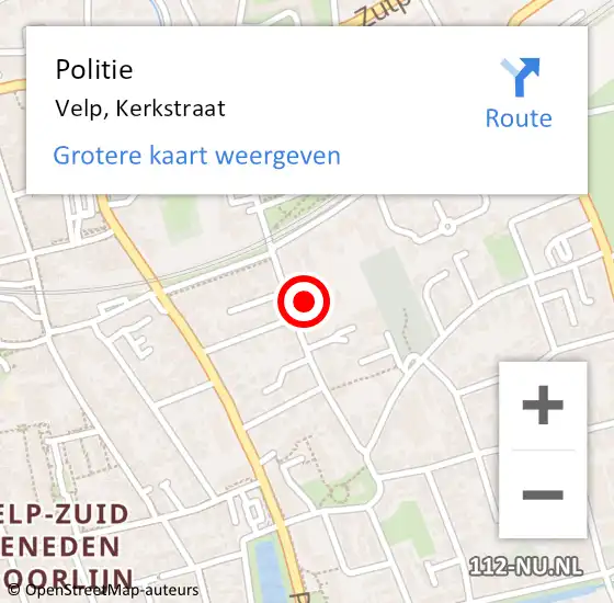 Locatie op kaart van de 112 melding: Politie Velp, Kerkstraat op 5 november 2021 08:51