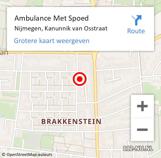 Locatie op kaart van de 112 melding: Ambulance Met Spoed Naar Nijmegen, Kanunnik van Osstraat op 5 november 2021 11:29