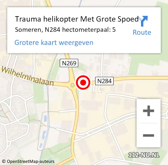 Locatie op kaart van de 112 melding: Trauma helikopter Met Grote Spoed Naar Someren, N284 hectometerpaal: 5 op 5 november 2021 11:33