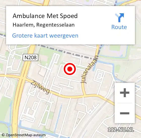 Locatie op kaart van de 112 melding: Ambulance Met Spoed Naar Haarlem, Regentesselaan op 5 november 2021 12:36