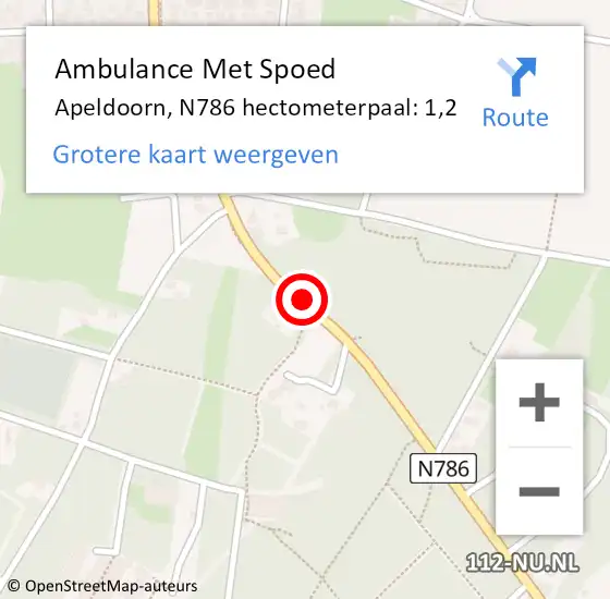 Locatie op kaart van de 112 melding: Ambulance Met Spoed Naar Apeldoorn, N786 hectometerpaal: 1,2 op 5 november 2021 14:39