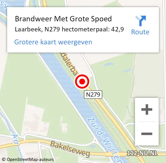Locatie op kaart van de 112 melding: Brandweer Met Grote Spoed Naar Laarbeek, N279 hectometerpaal: 42,9 op 5 november 2021 15:01