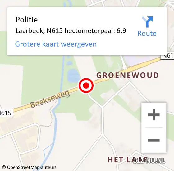 Locatie op kaart van de 112 melding: Politie Laarbeek, N615 hectometerpaal: 6,9 op 5 november 2021 16:17