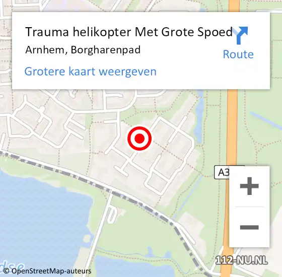 Locatie op kaart van de 112 melding: Trauma helikopter Met Grote Spoed Naar Arnhem, Borgharenpad op 5 november 2021 16:40