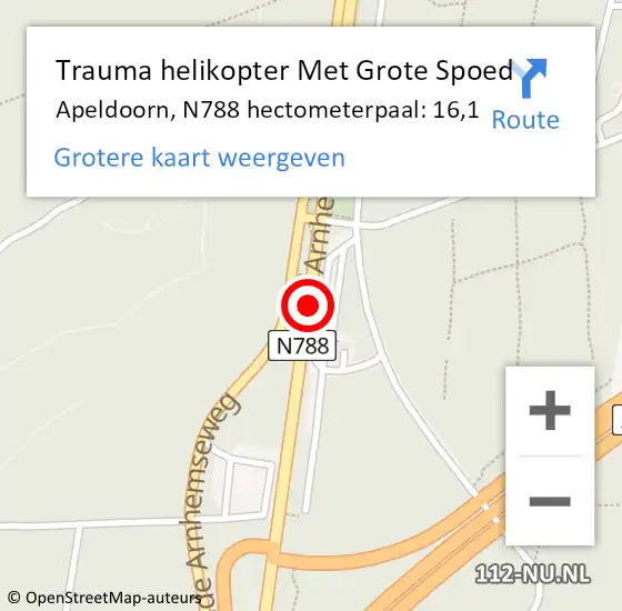 Locatie op kaart van de 112 melding: Trauma helikopter Met Grote Spoed Naar Apeldoorn, N788 hectometerpaal: 16,1 op 5 november 2021 18:02