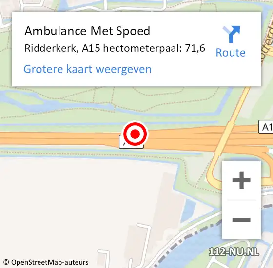 Locatie op kaart van de 112 melding: Ambulance Met Spoed Naar Ridderkerk, A15 hectometerpaal: 71,6 op 5 november 2021 18:21