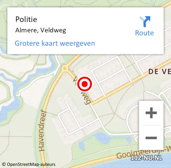 Locatie op kaart van de 112 melding: Politie Almere, Veldweg op 5 november 2021 22:57