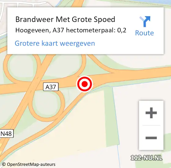Locatie op kaart van de 112 melding: Brandweer Met Grote Spoed Naar Hoogeveen, A37 hectometerpaal: 0,2 op 6 november 2021 01:36