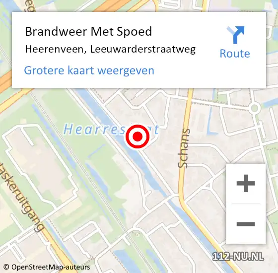 Locatie op kaart van de 112 melding: Brandweer Met Spoed Naar Heerenveen, Leeuwarderstraatweg op 6 november 2021 02:00