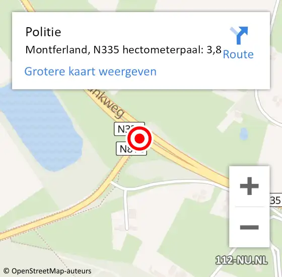 Locatie op kaart van de 112 melding: Politie Montferland, N335 hectometerpaal: 3,8 op 6 november 2021 10:38