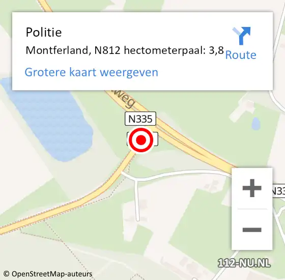 Locatie op kaart van de 112 melding: Politie Montferland, N812 hectometerpaal: 3,8 op 6 november 2021 10:39