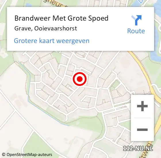 Locatie op kaart van de 112 melding: Brandweer Met Grote Spoed Naar Grave, Ooievaarshorst op 6 november 2021 11:02