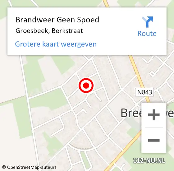 Locatie op kaart van de 112 melding: Brandweer Geen Spoed Naar Groesbeek, Berkstraat op 6 november 2021 11:31