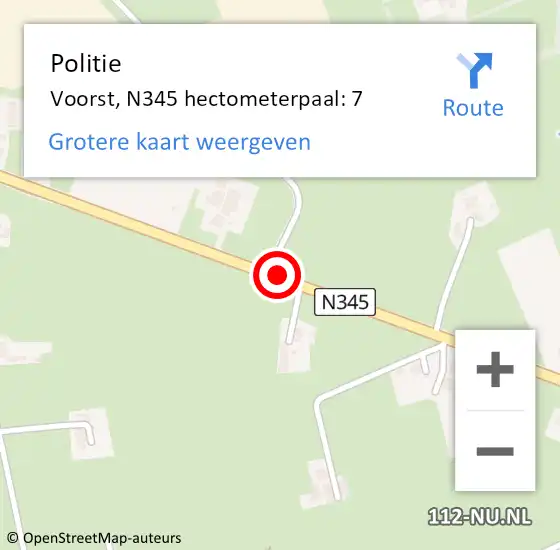 Locatie op kaart van de 112 melding: Politie Voorst, N345 hectometerpaal: 7 op 6 november 2021 12:10
