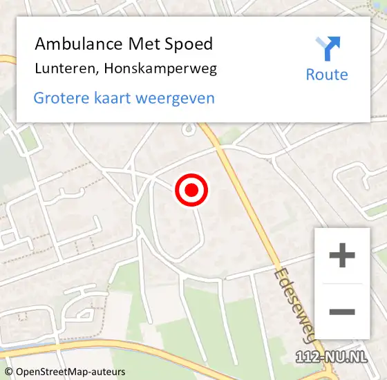 Locatie op kaart van de 112 melding: Ambulance Met Spoed Naar Lunteren, Honskamperweg op 6 november 2021 12:58