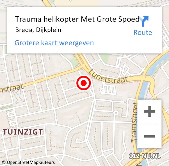 Locatie op kaart van de 112 melding: Trauma helikopter Met Grote Spoed Naar Breda, Dijkplein op 6 november 2021 13:07