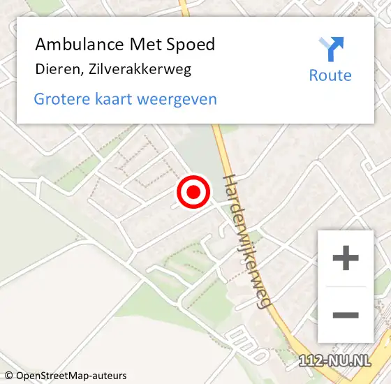 Locatie op kaart van de 112 melding: Ambulance Met Spoed Naar Dieren, Zilverakkerweg op 6 november 2021 13:08