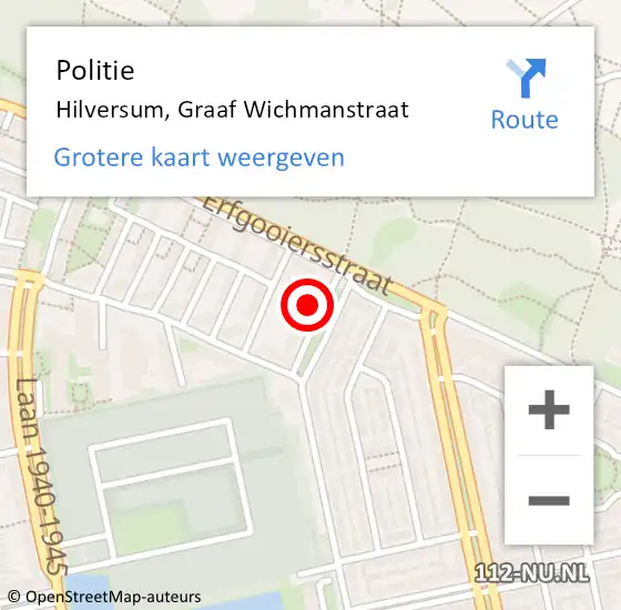 Locatie op kaart van de 112 melding: Politie Hilversum, Graaf Wichmanstraat op 6 november 2021 15:44