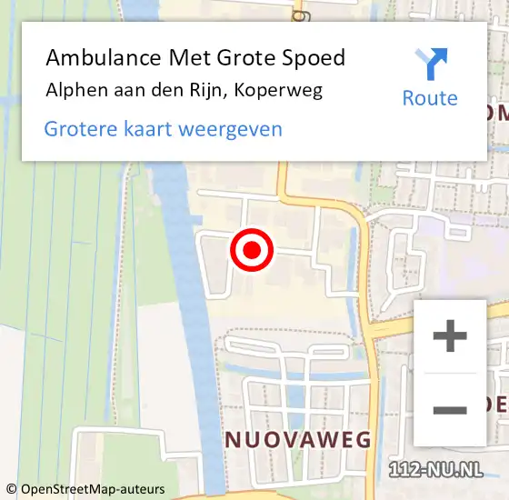 Locatie op kaart van de 112 melding: Ambulance Met Grote Spoed Naar Alphen aan den Rijn, Koperweg op 6 november 2021 16:41